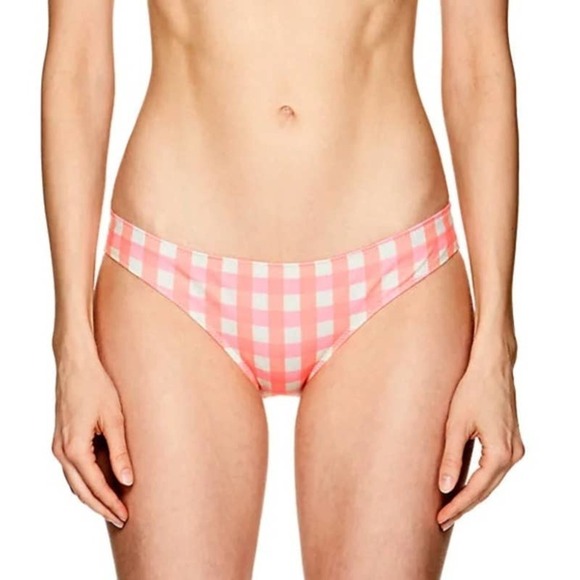 Solid & Striped Gingham Check Bikini Bottoms L White Neon Pink Orange - Picture 1 of 10